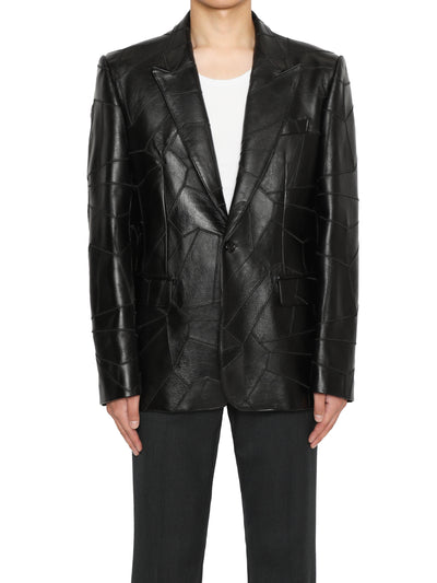 Patchwork leather single breasted jacket