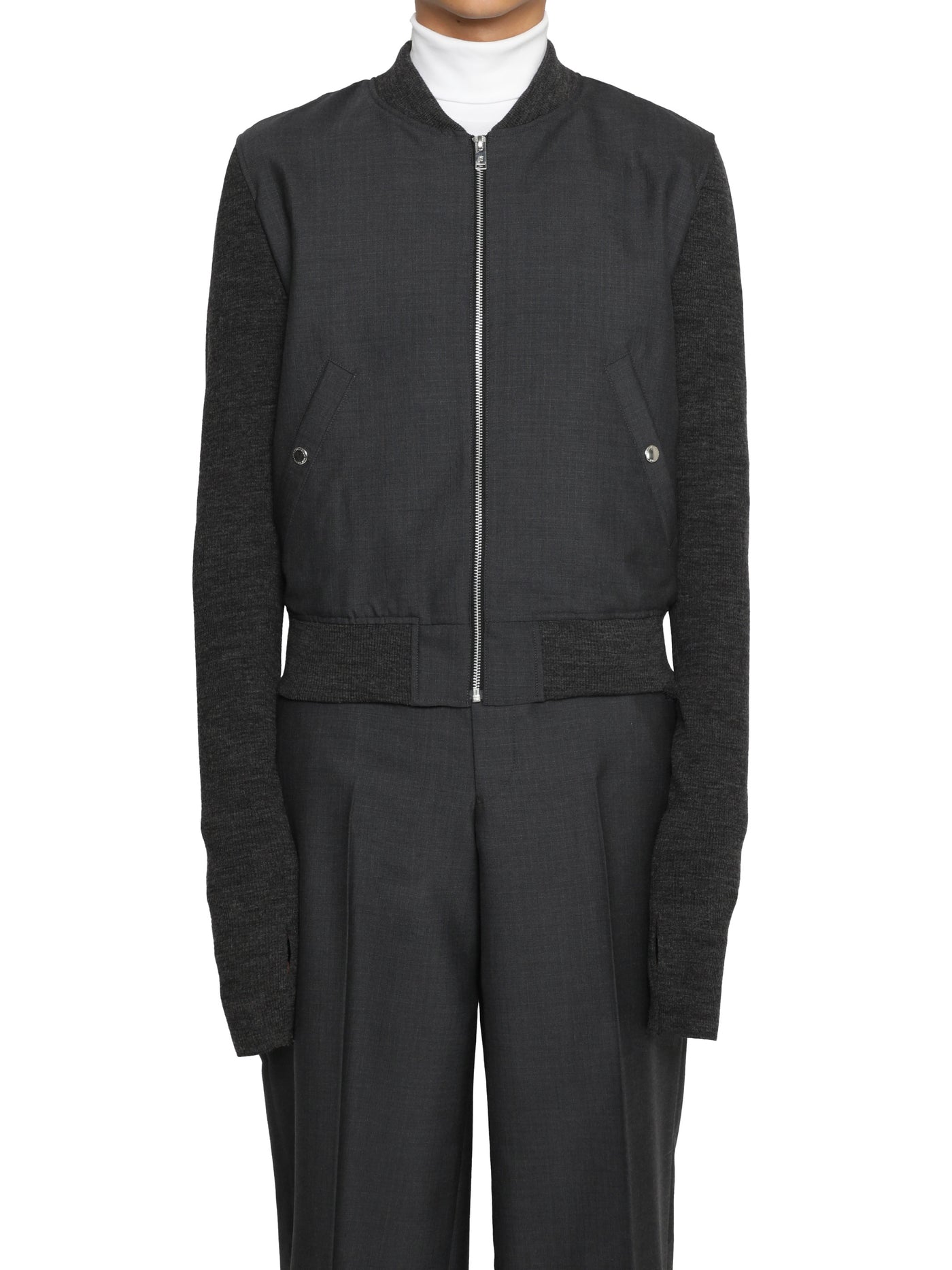 Ripstop knit sleeve zip-up jacket