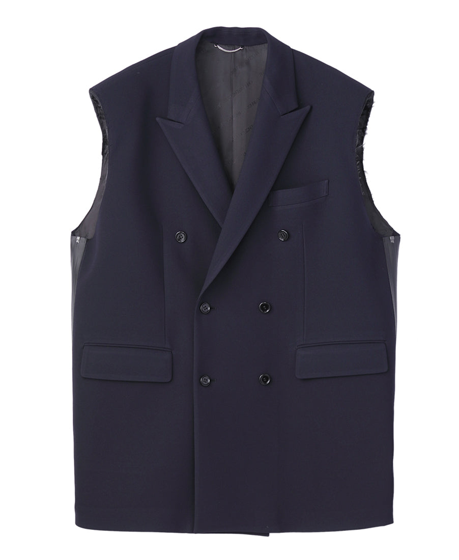 Womens Georgette Side Zip Sleeveless Jacket | Navy