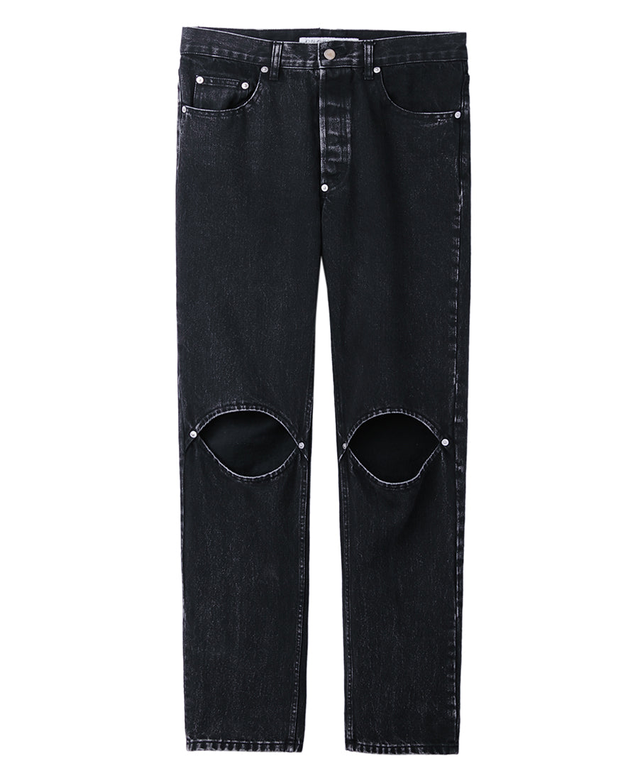 Bleached denim knee hole pants | Black