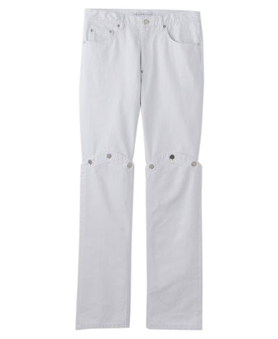 Knee button denim pants | White