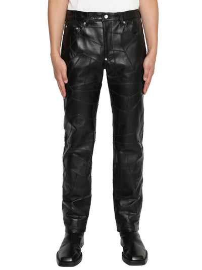 Patchwork leather 5pocket pants
