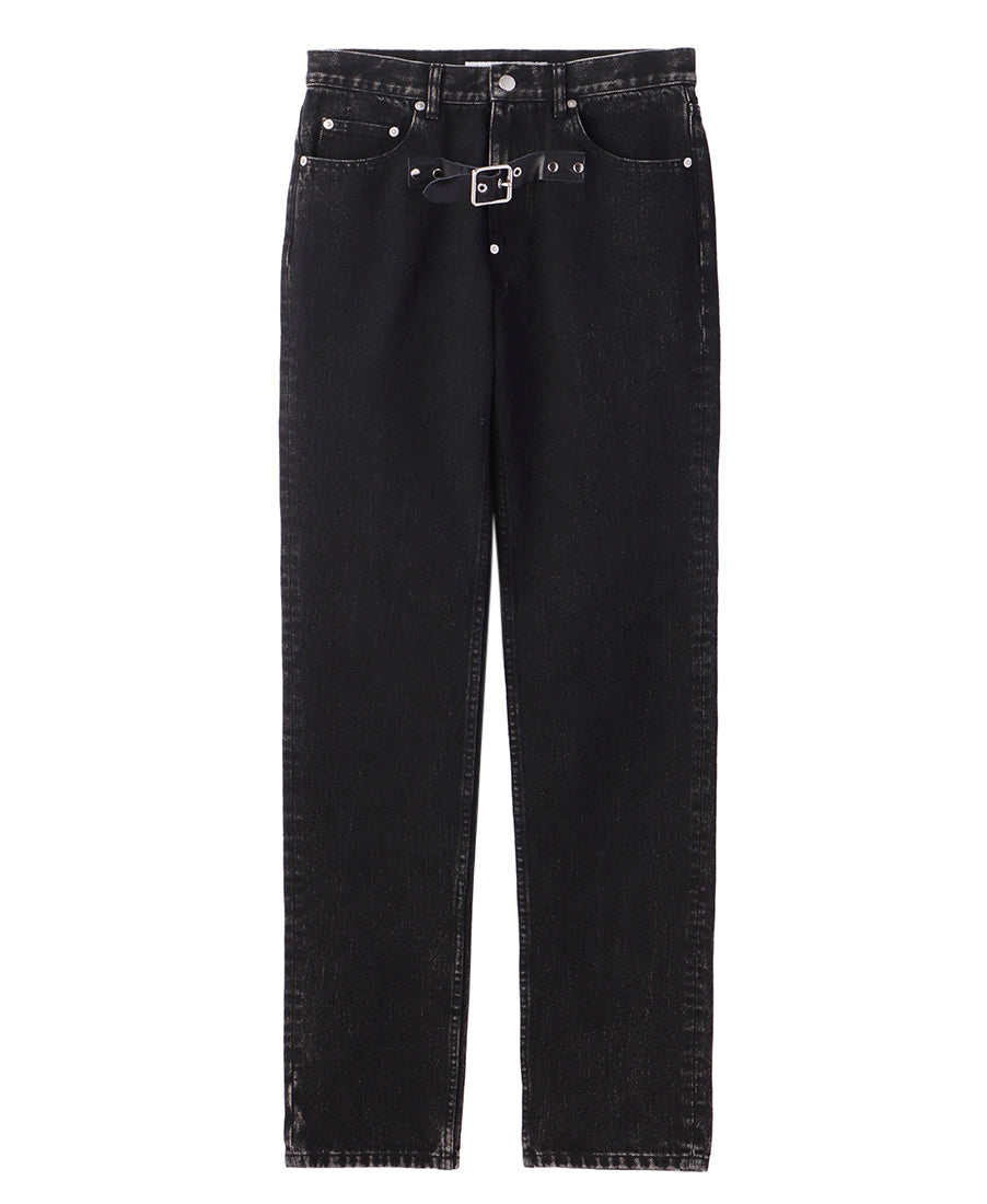 Front side belted denim pants | Black