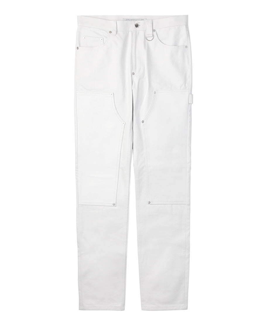 Leather Patch Denim Pants | White