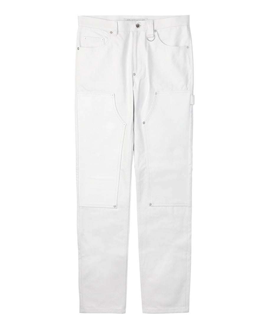 Leather patch denim pants | White