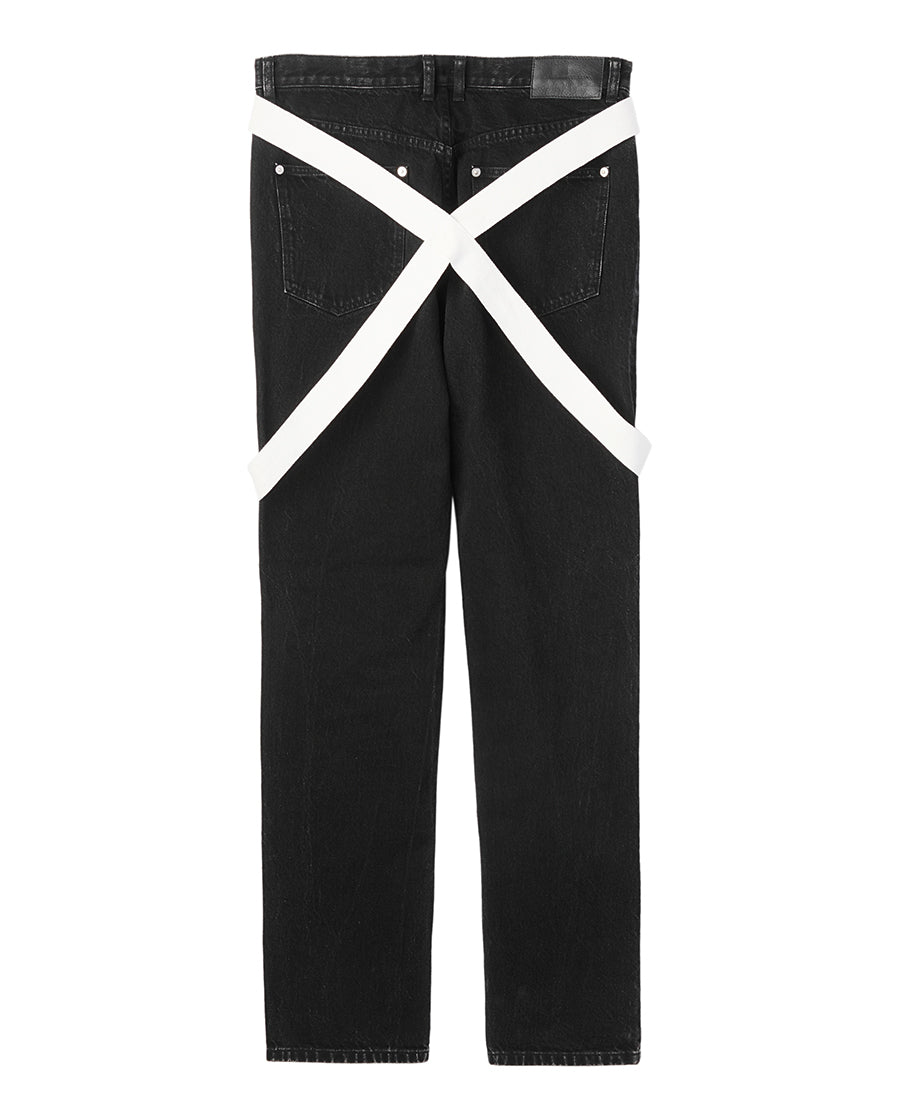 Strap denim pants | Black*white
