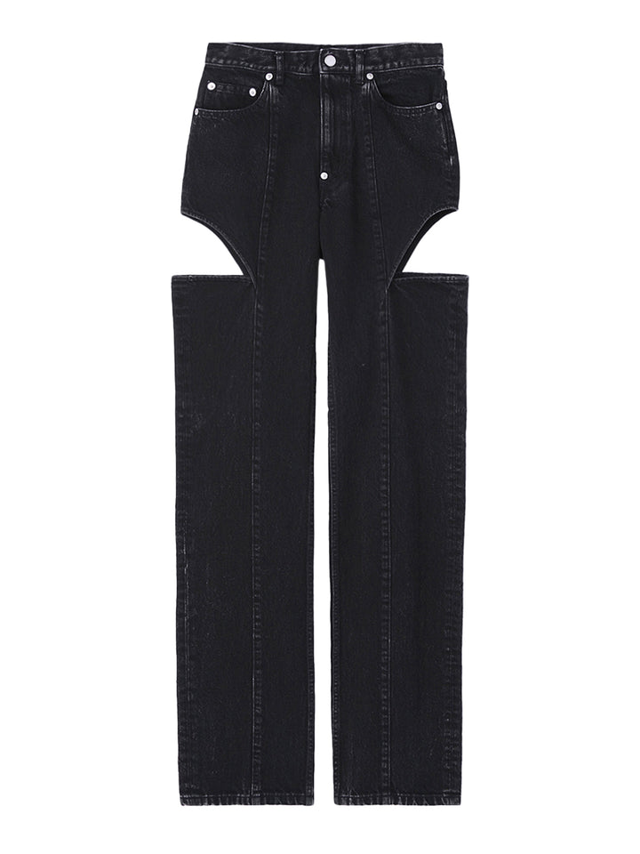 Washed Denim HOLLOWED Out PANTS Black / M