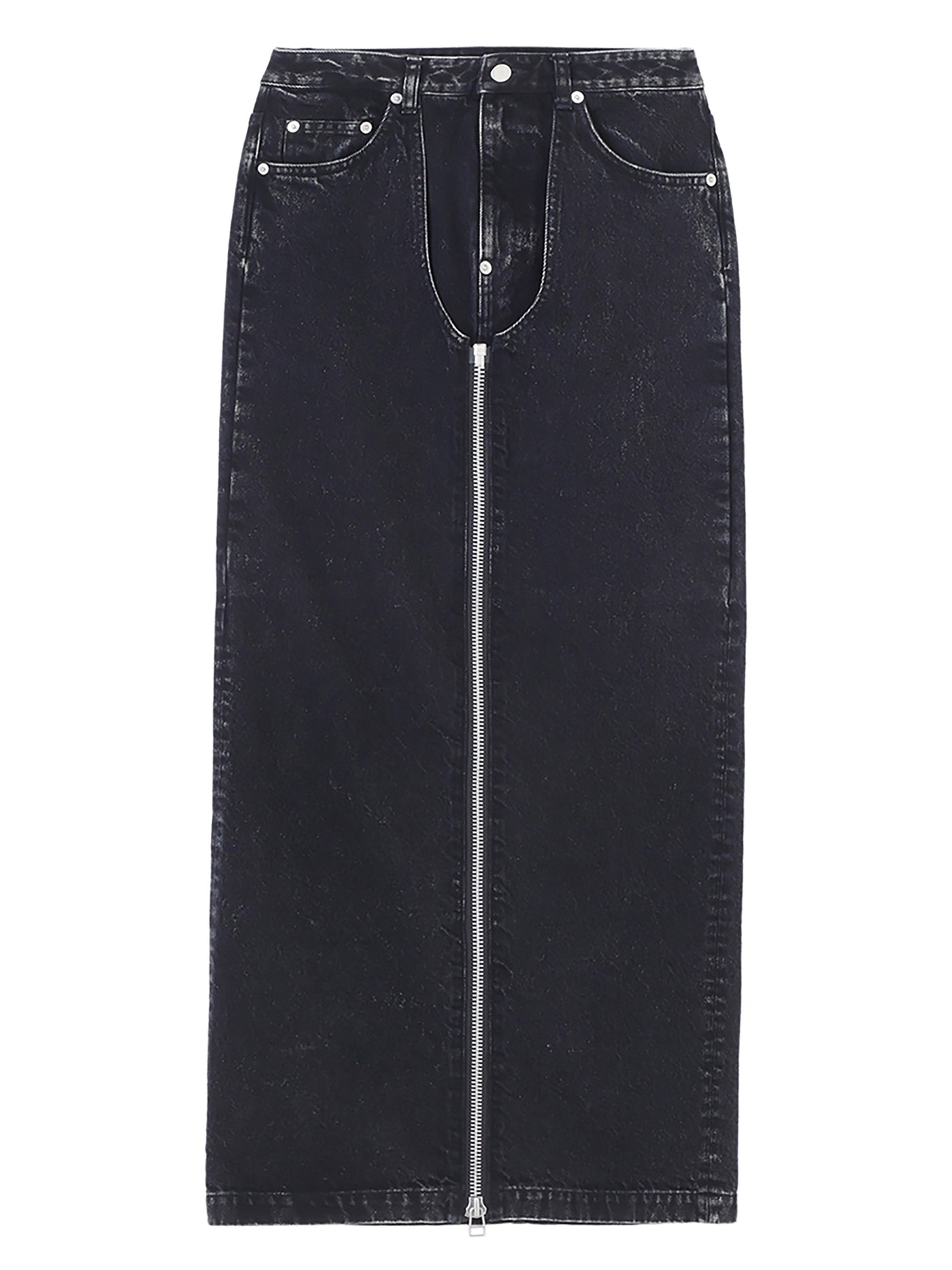 Washed Denim Zipped Long Skirt | Black – JOHN LAWRENCE SULLIVAN