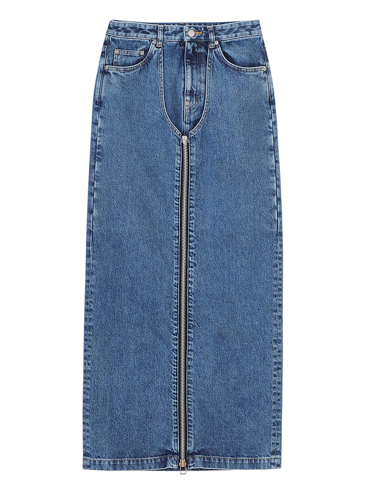 Washed denim zipped long skirt – JOHN LAWRENCE SULLIVAN