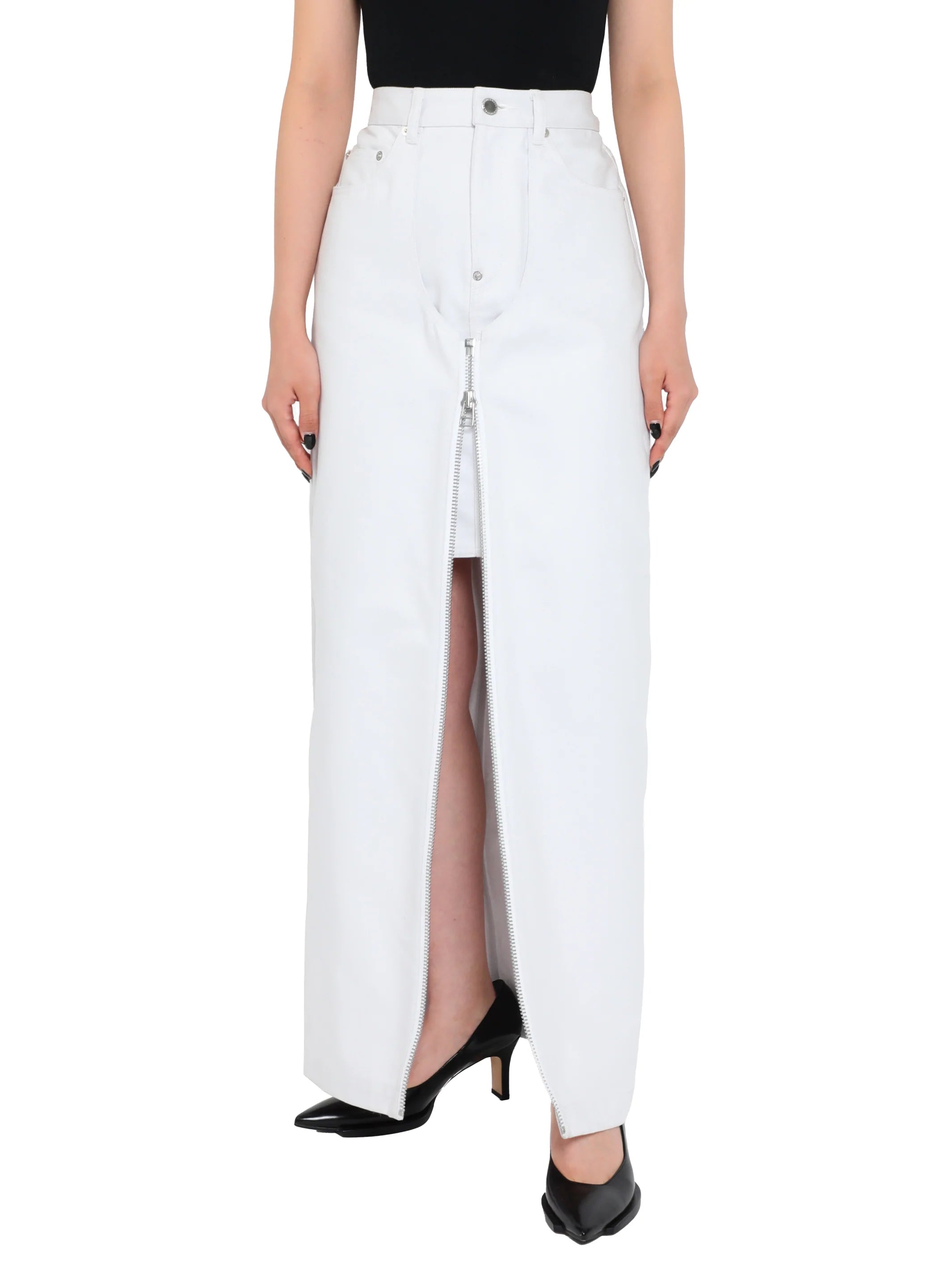 WASHED DENIM ZIP LONG SKIRT WASHED DENIM ZIP LONG SKIRT