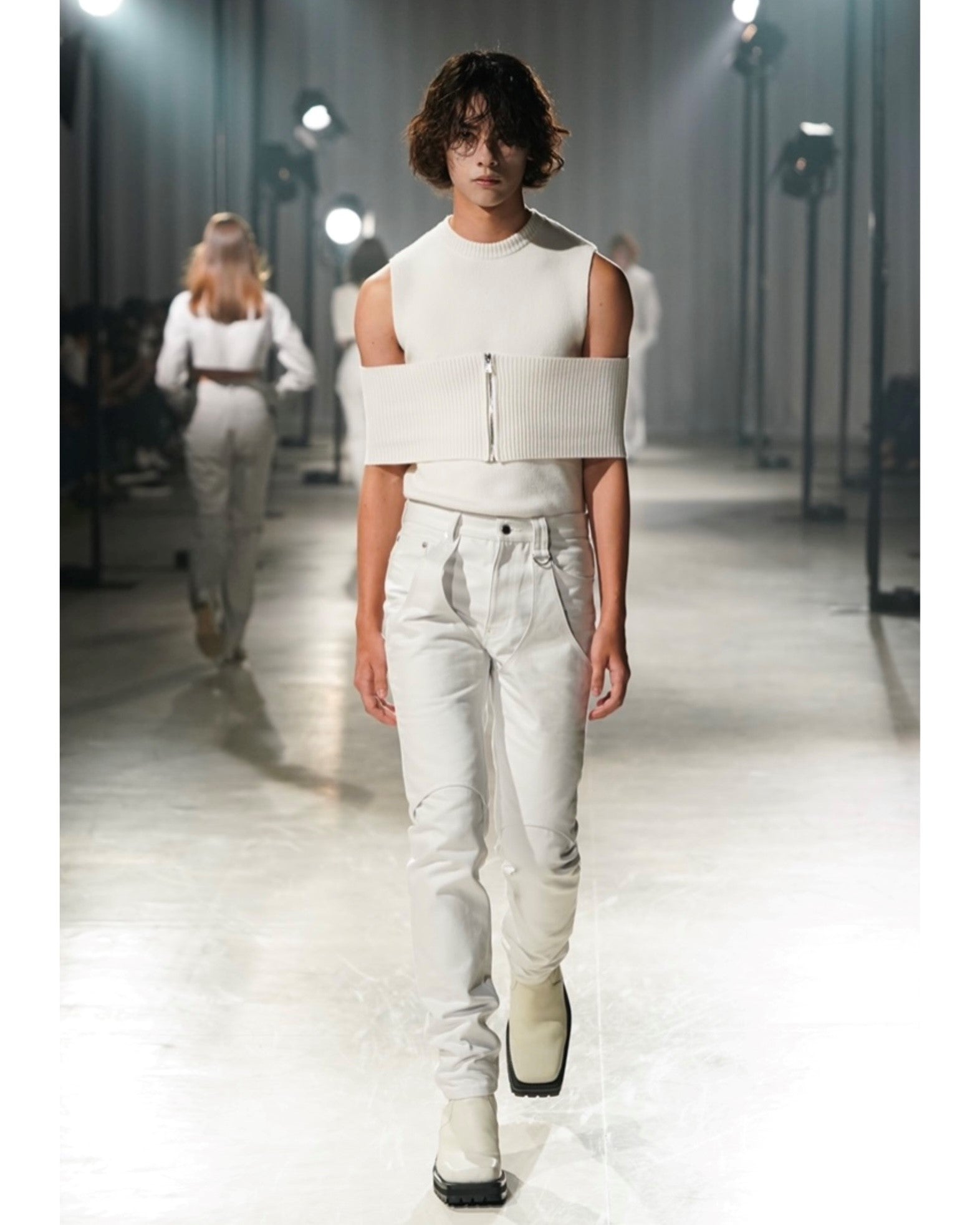 Rigid denim layered pants | White