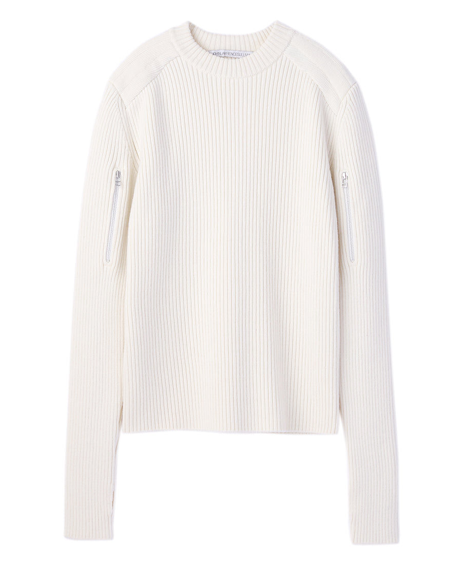 Showder Pad Knit Sweater | White