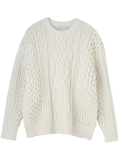 Side slit fisherman knit sweater