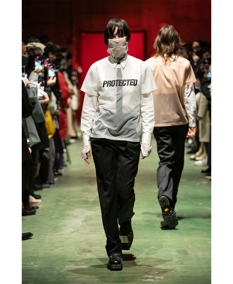 See-through print t-shirt  | White