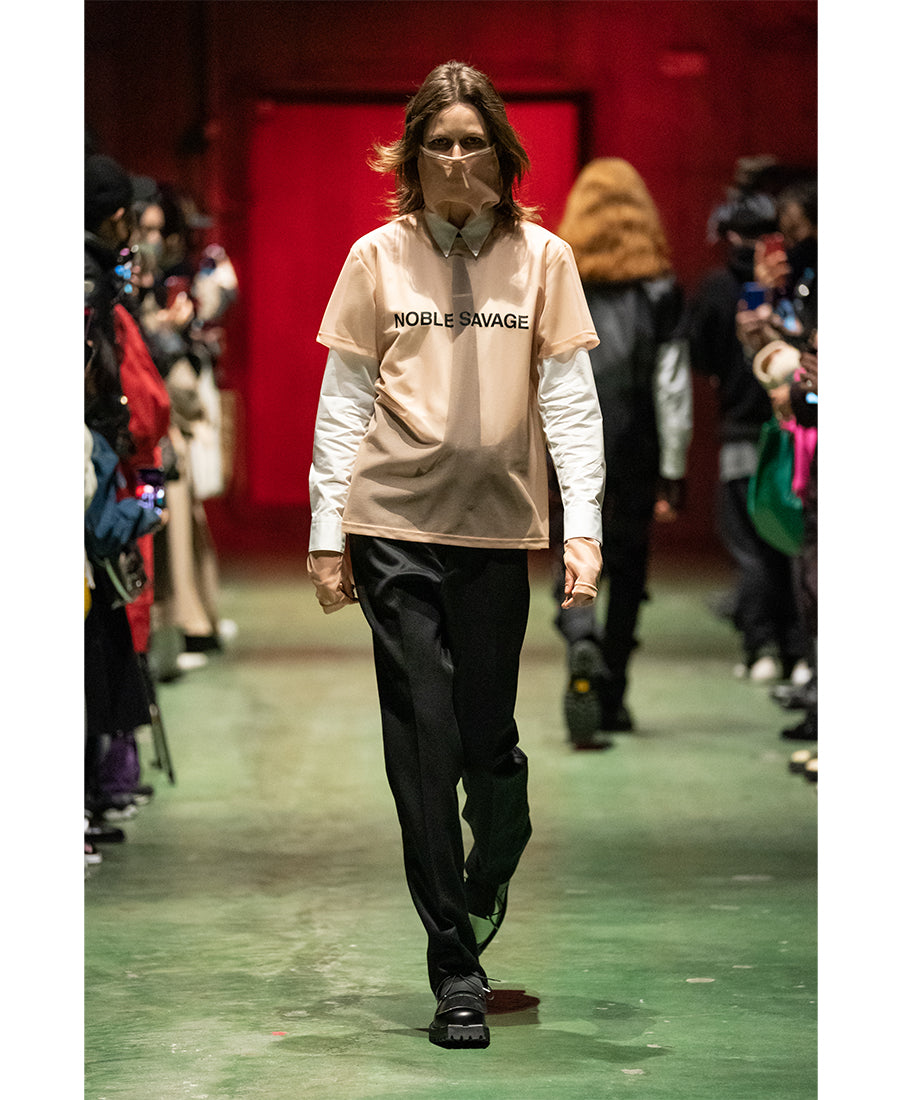 See-through print t-shirt | Beige