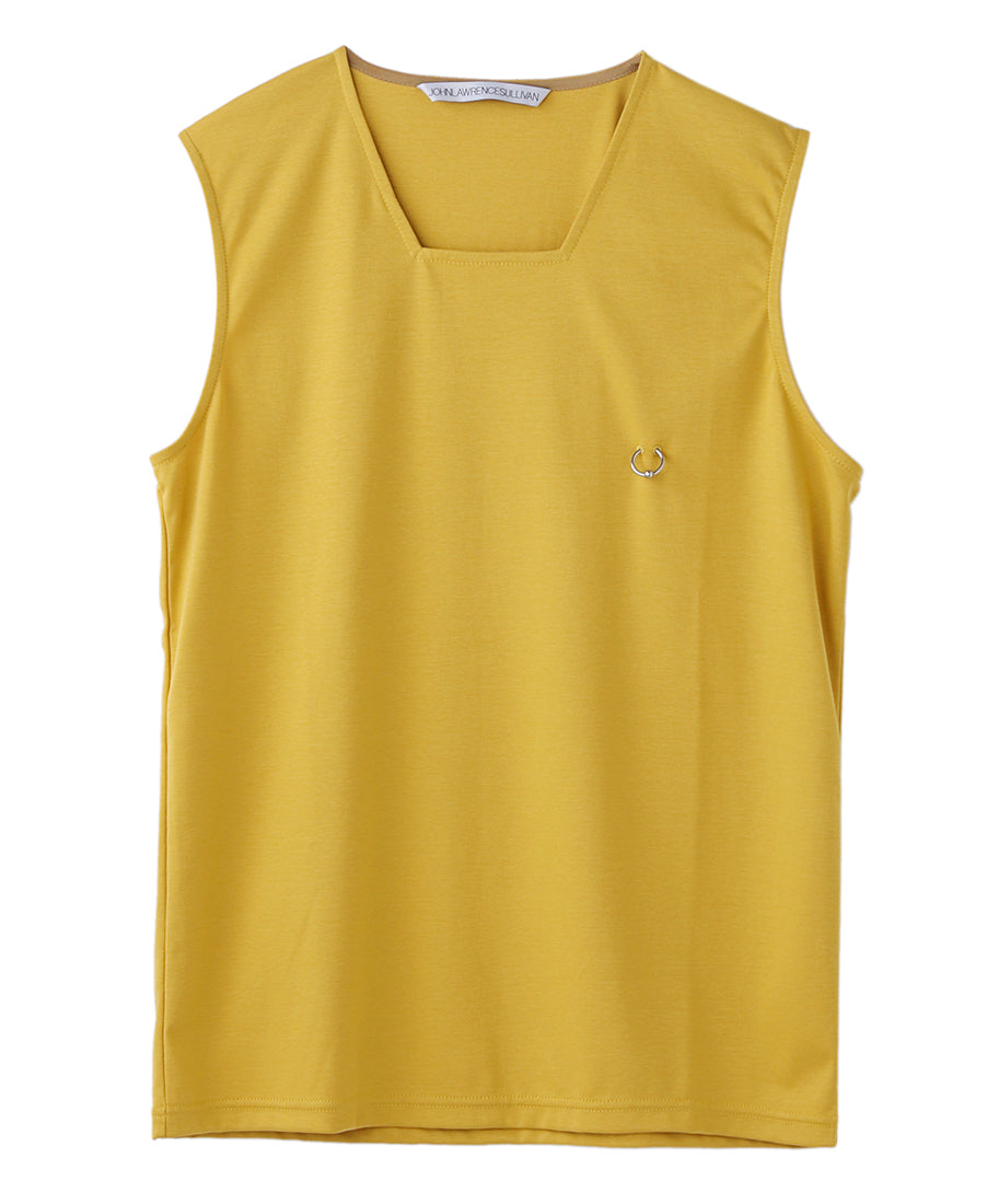 Square neck sleeveless top with body piercing jewelry | Yellow