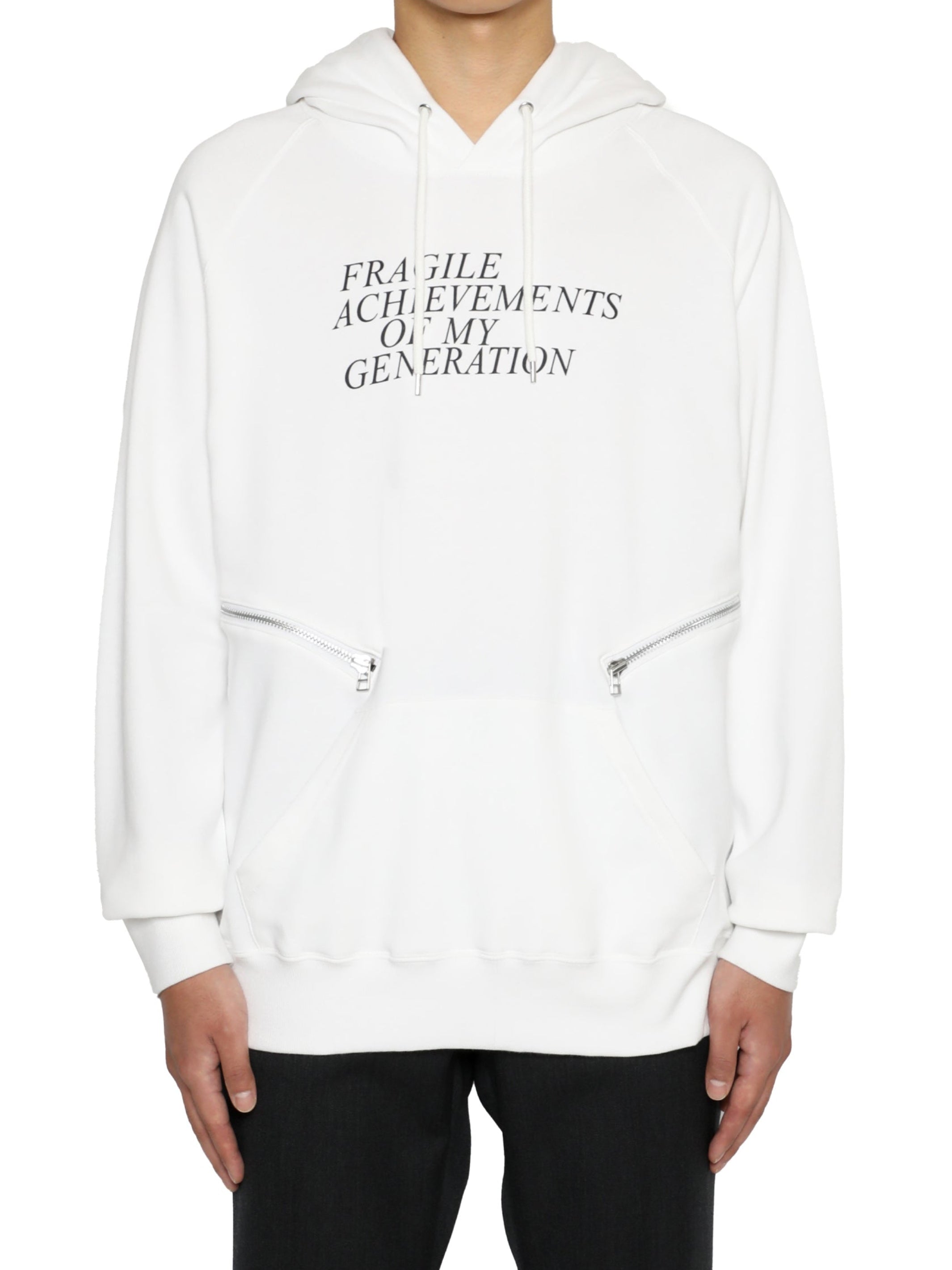 "FRAGILE ACHIEVEMENT OF MY GENERATION" ZIP HOODIE