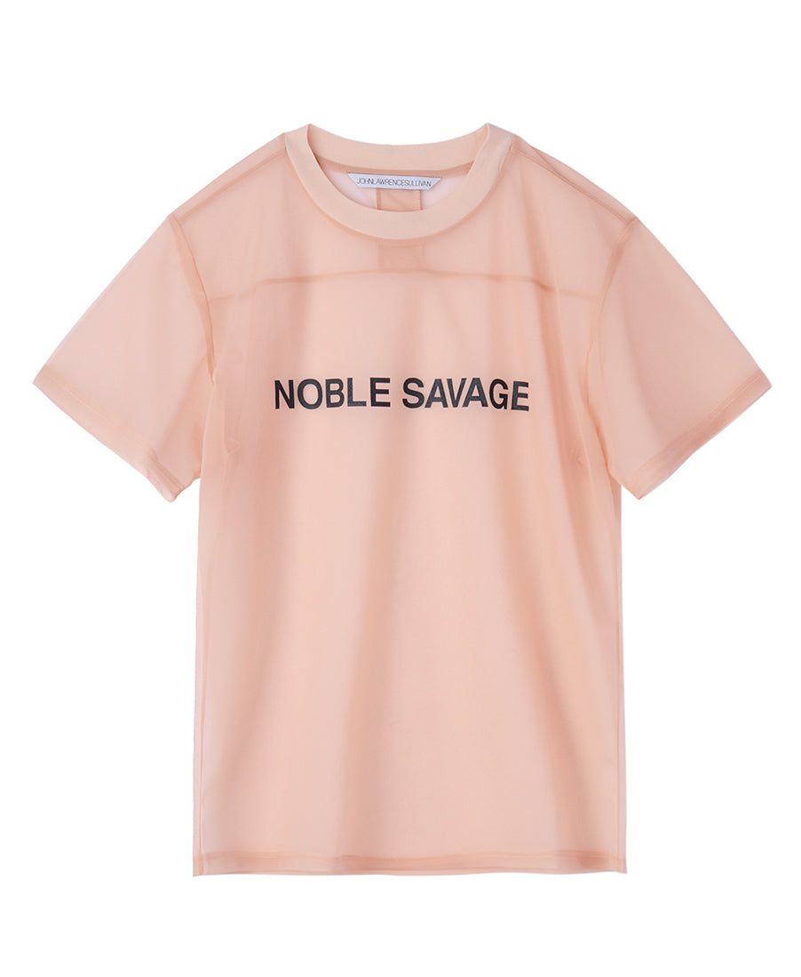 See-through print t-shirt | Beige