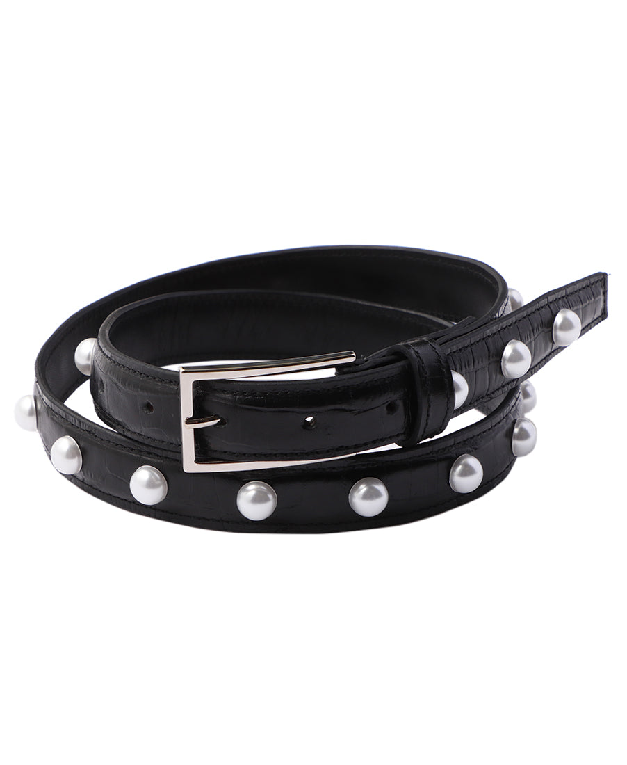 Single pearl leather belt