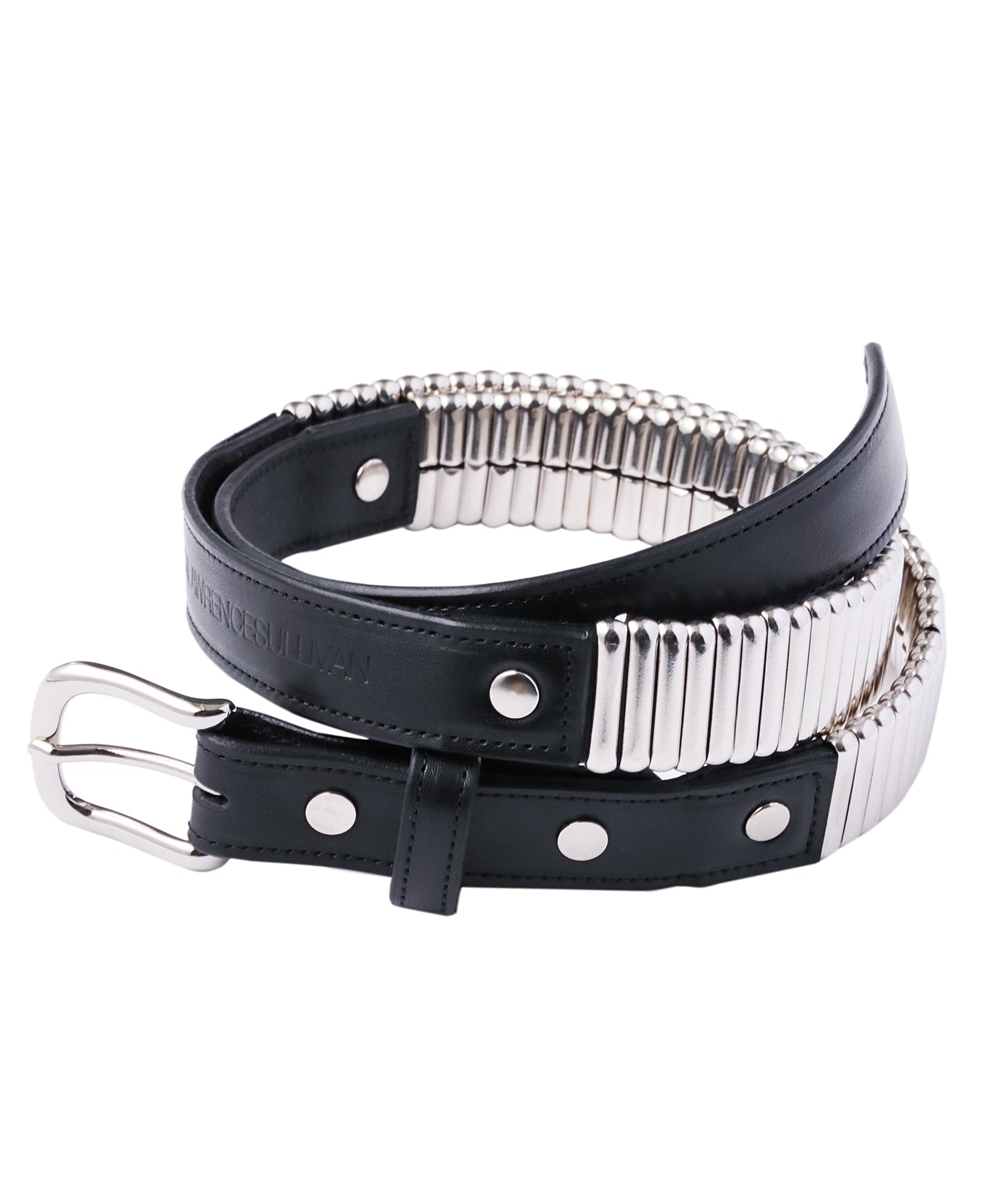 Leather belt with metal parts