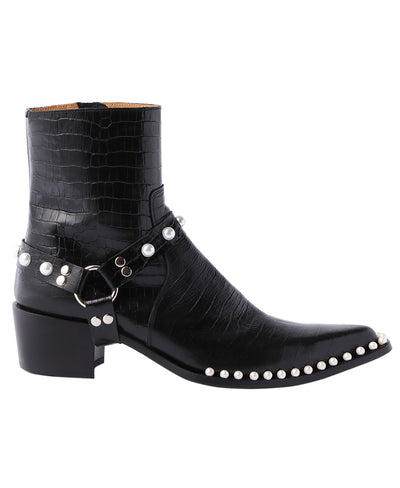 Pointed toe boots with pearl | Crocodile