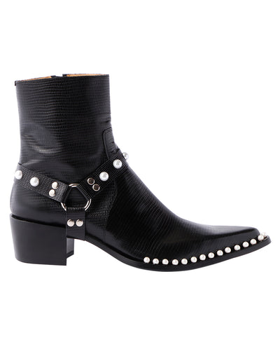 Pointed toe boots with pearl | Lizard