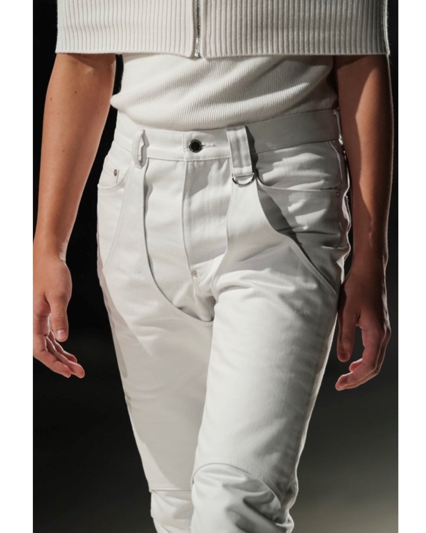 Rigid denim layered pants | White