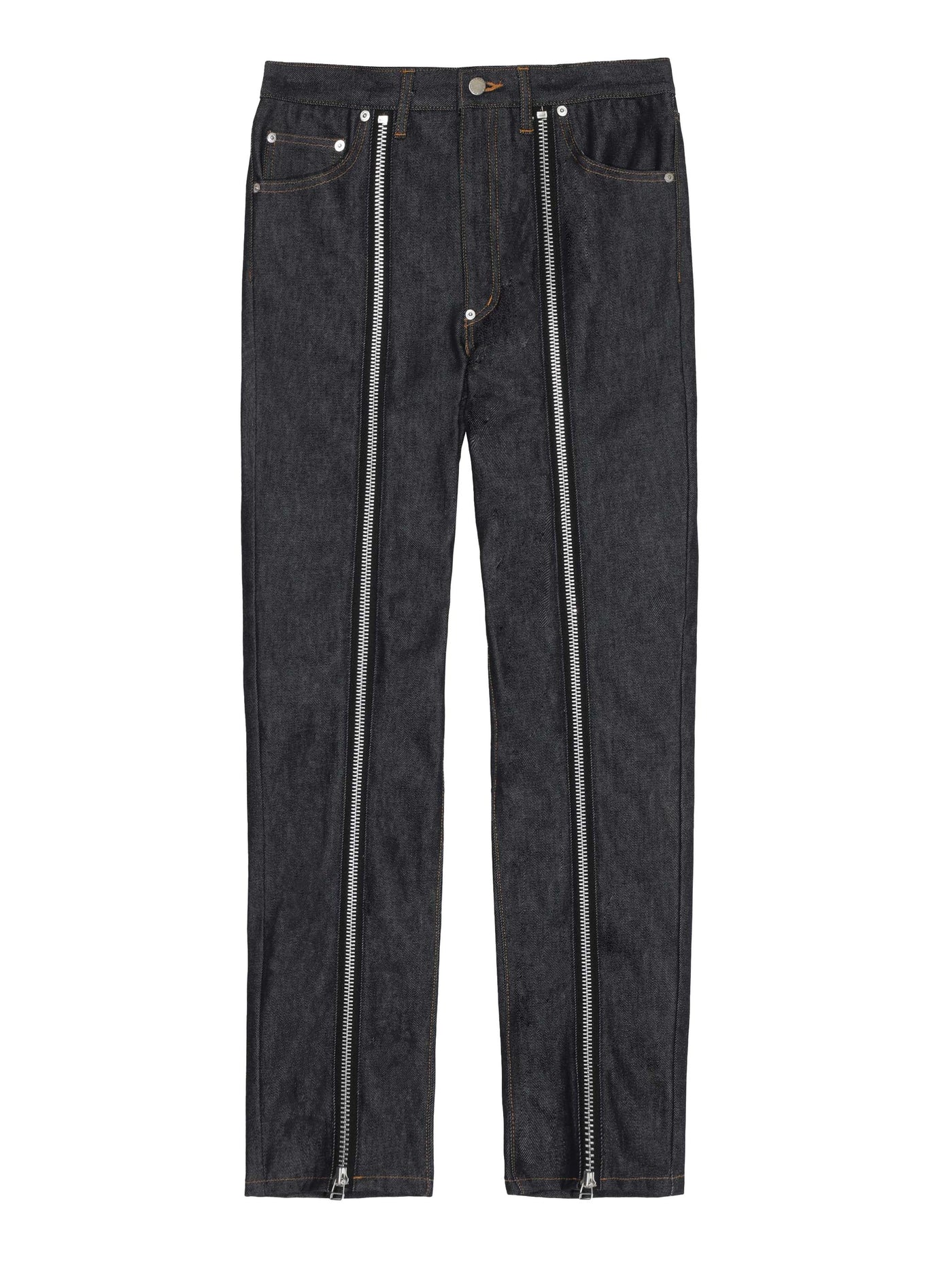 Rigid denim zipped pants