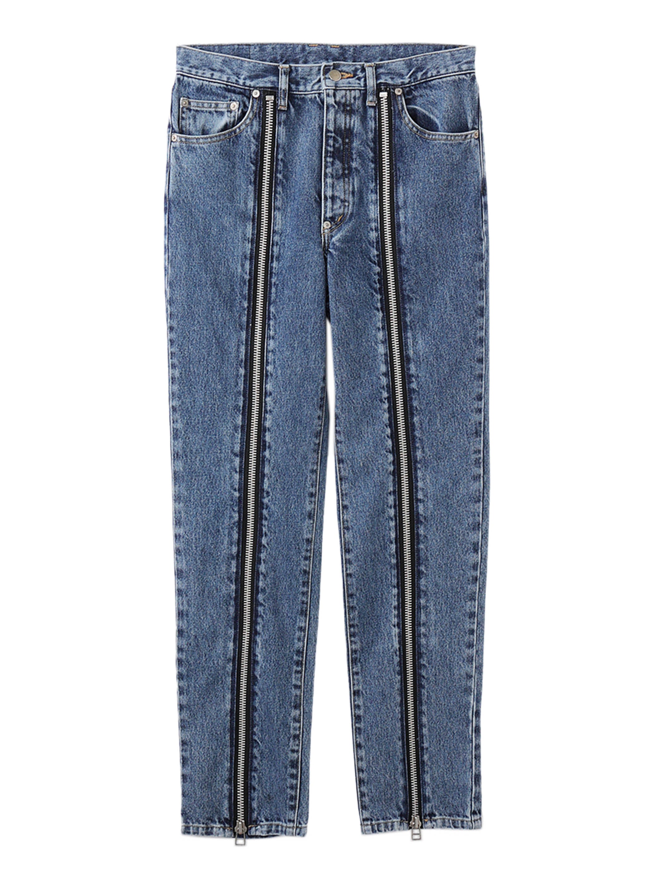 Washed denim zipped pants