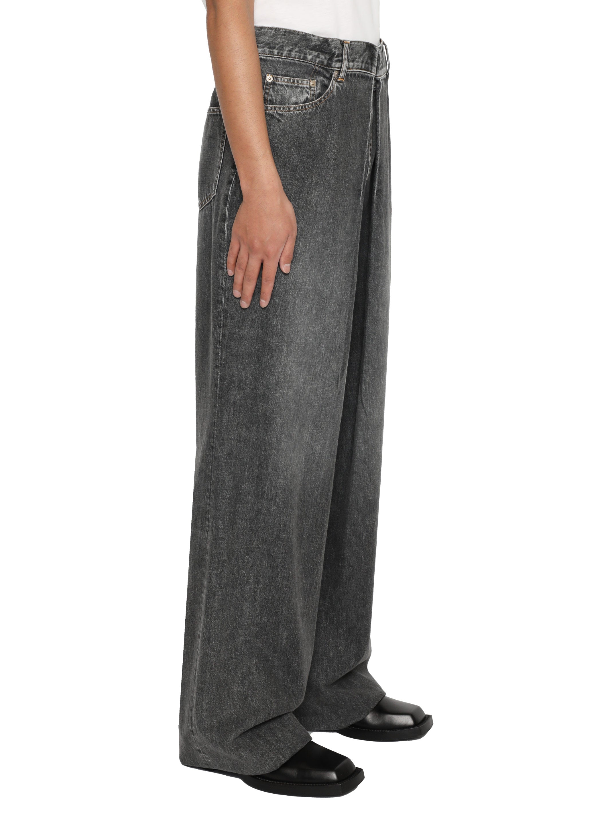 Washed denim wide pants