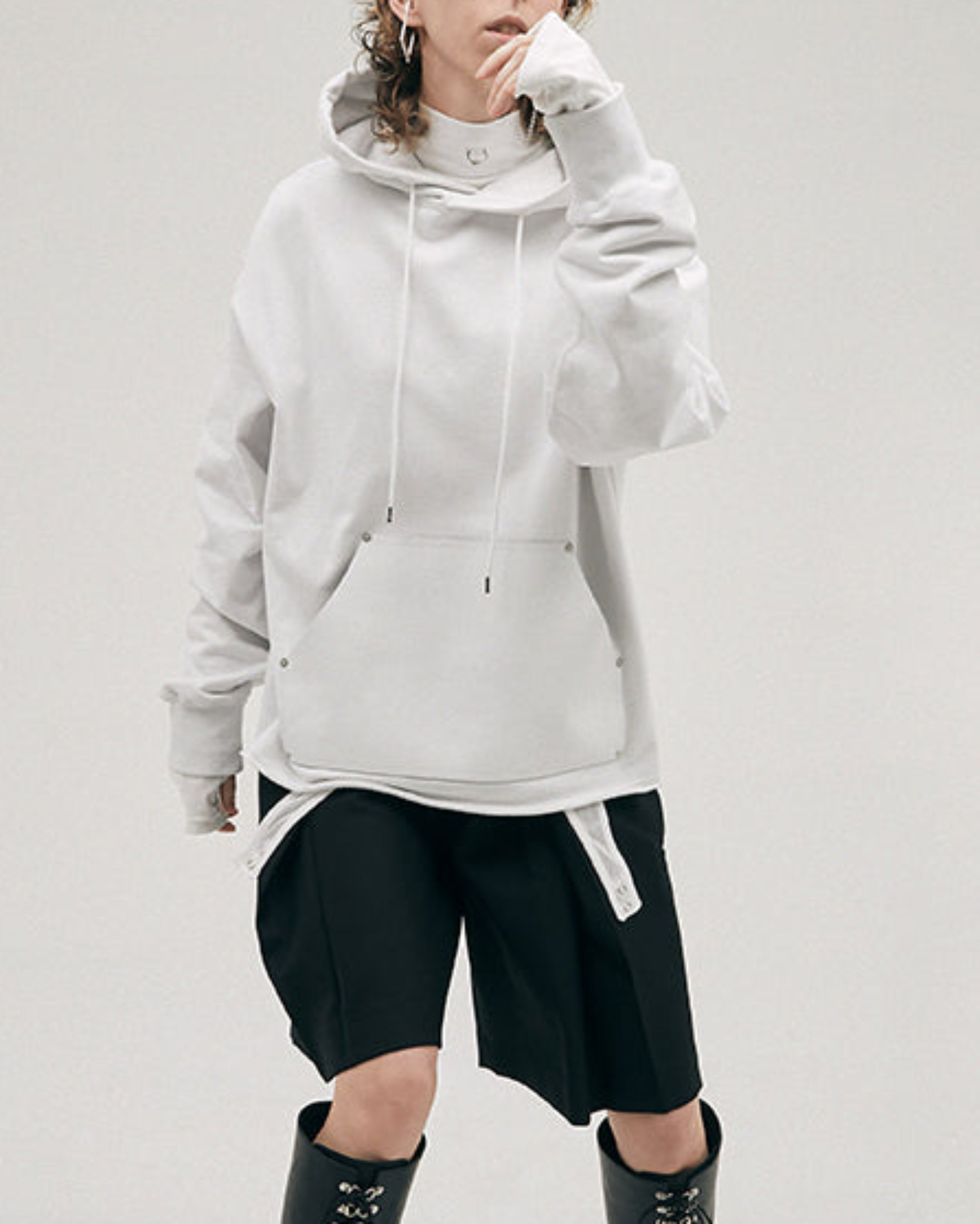 LEATHER POCKET HOODIE | WHITE