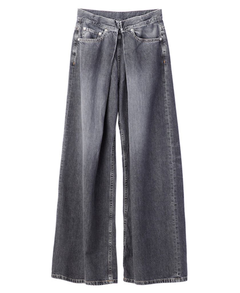 Womens washed denim wide pants