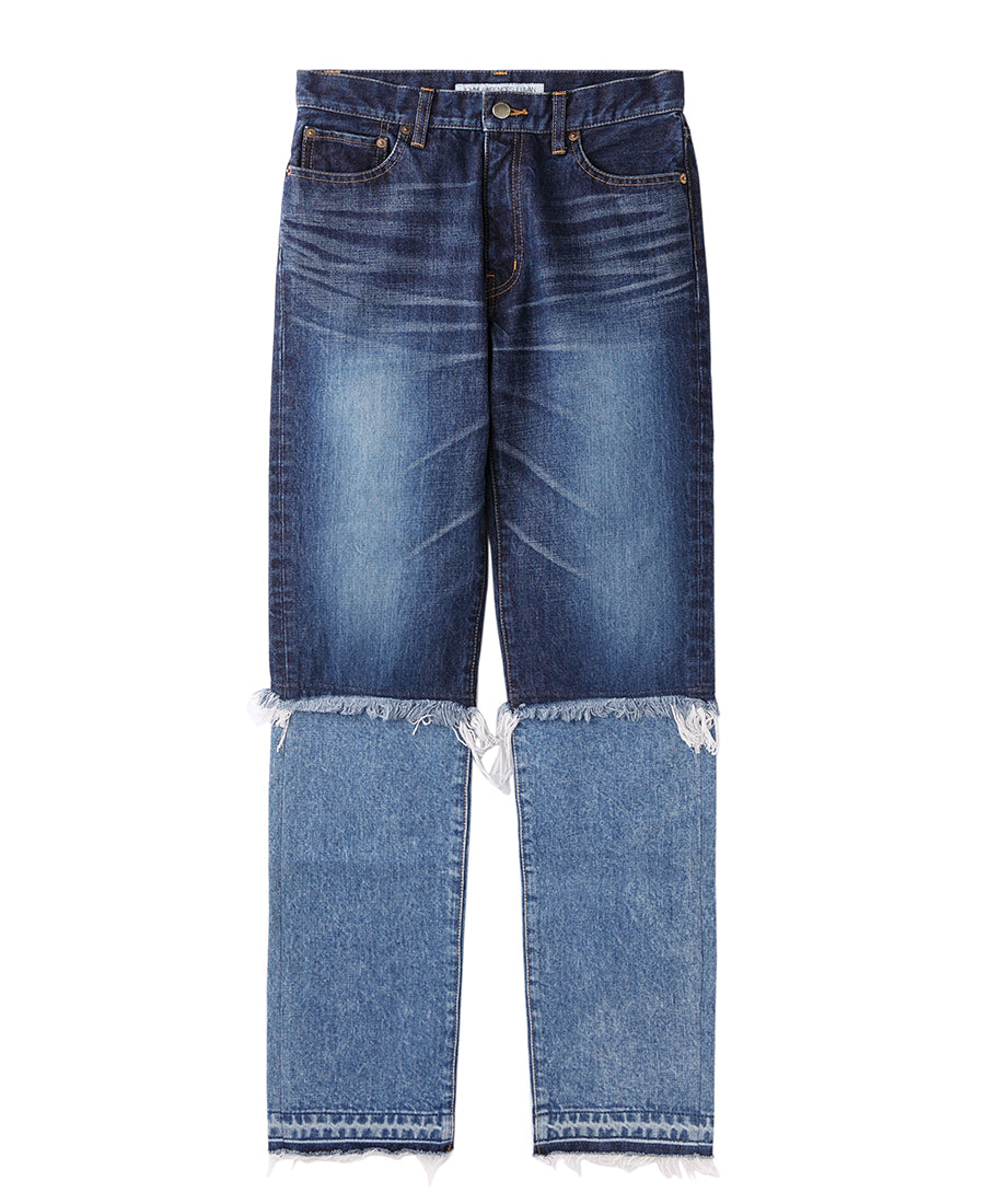 Womens Washed Denim Layered Pants | Indigo