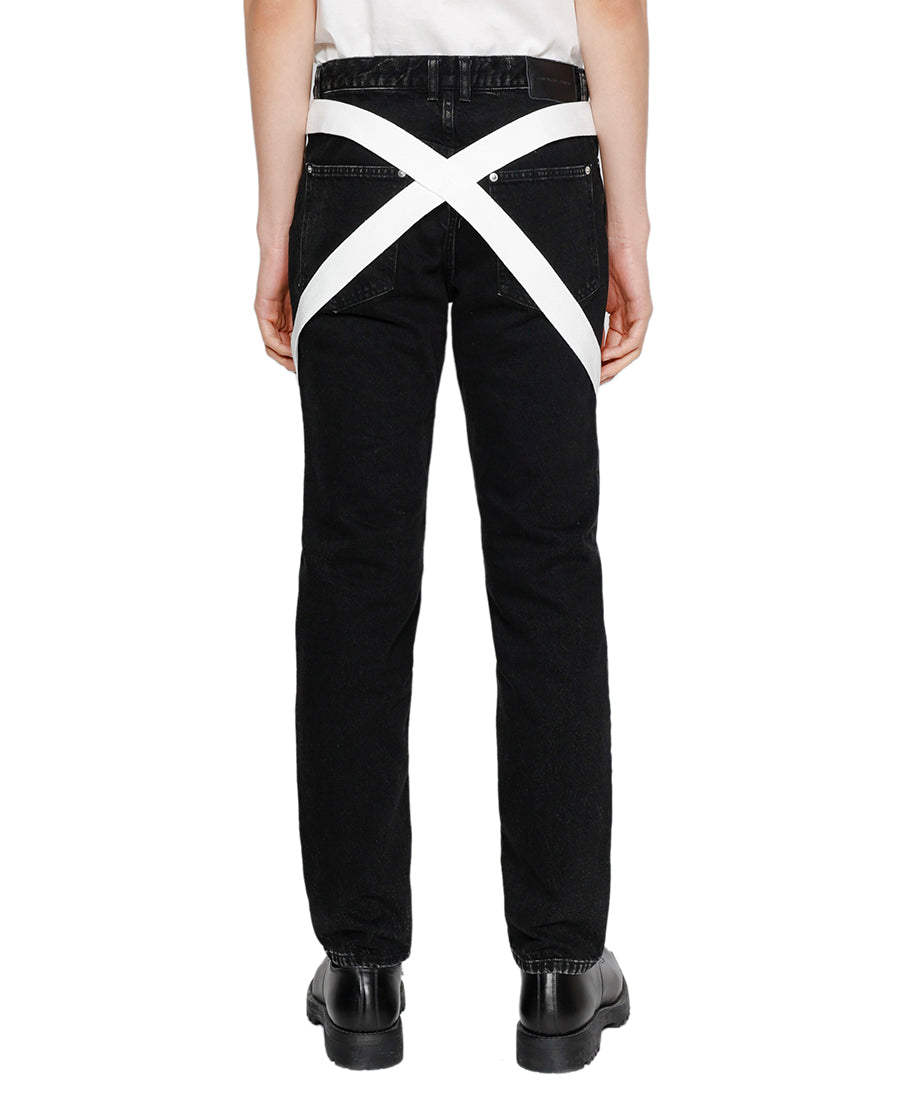 Strap denim pants | Black*white