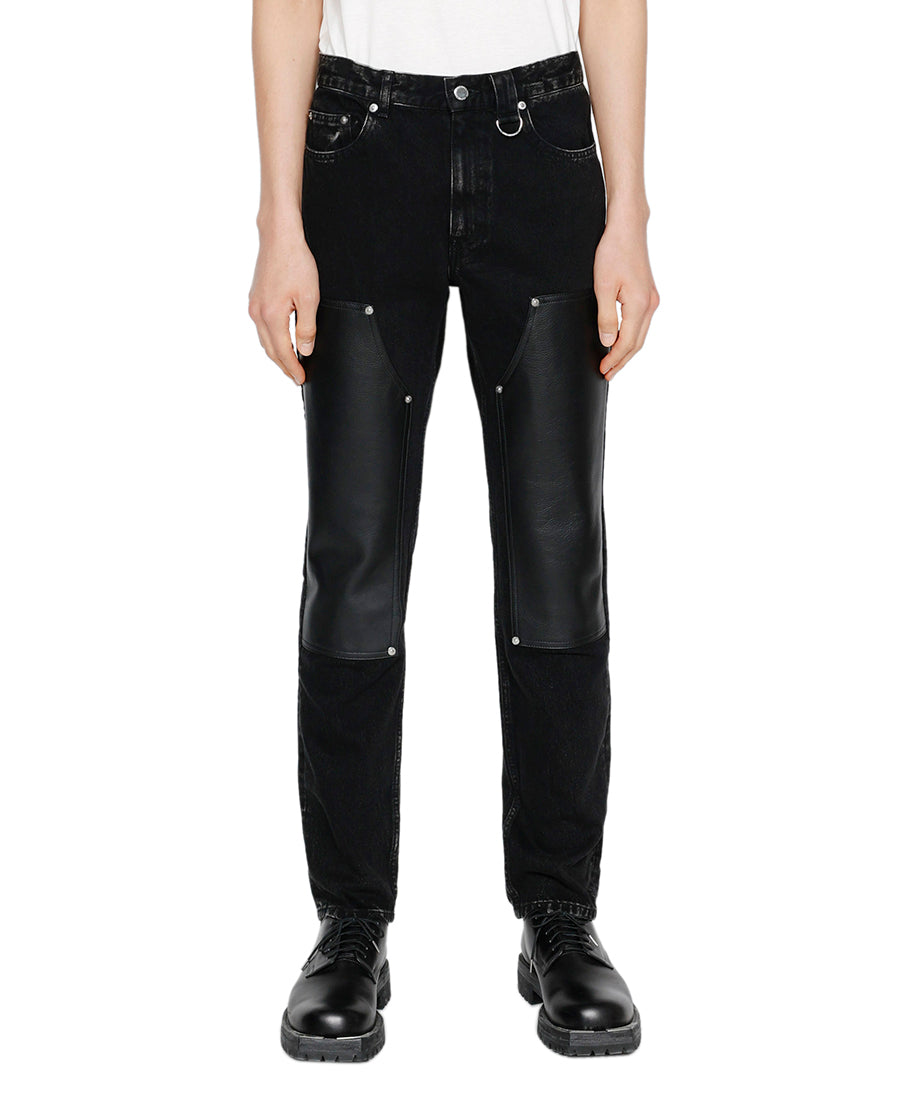 Leather Patch Denim Pants | White