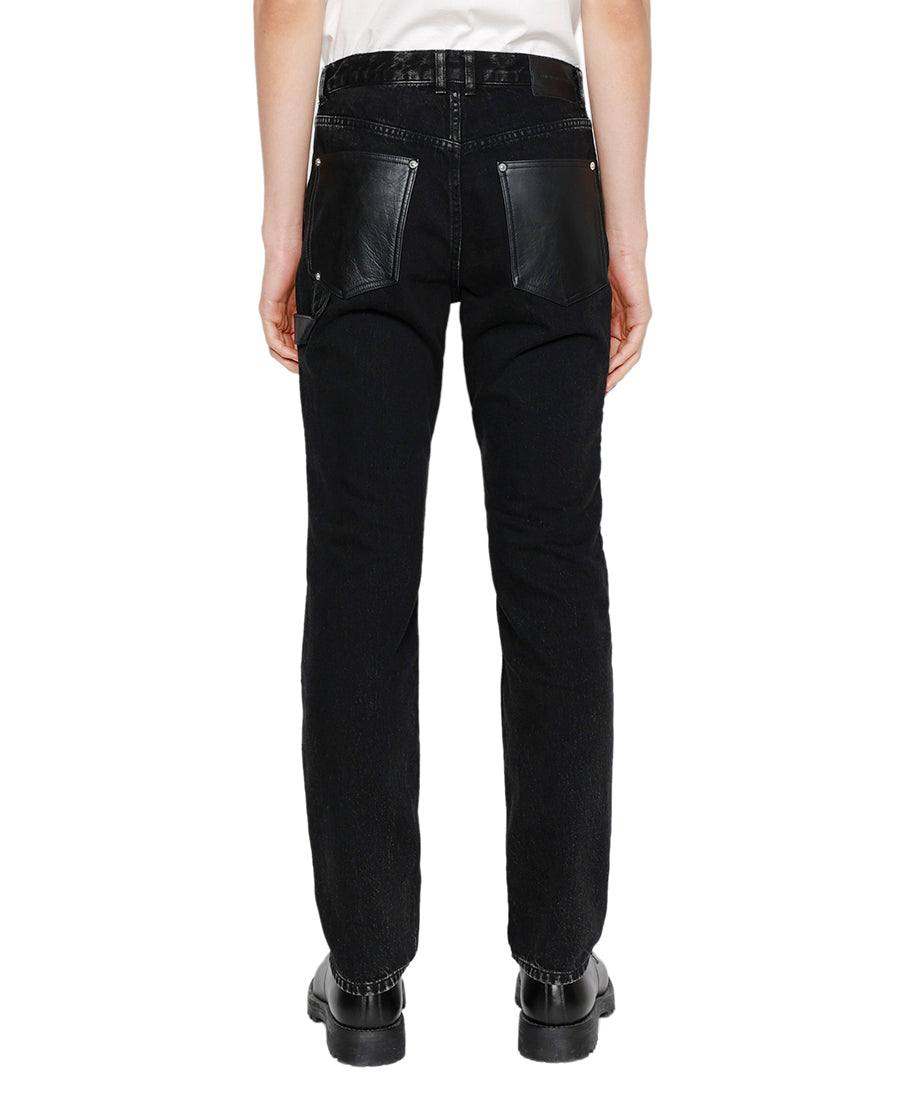 Leather Patch Denim Pants | White