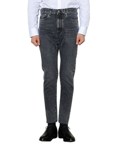 Washed denim tapered pants