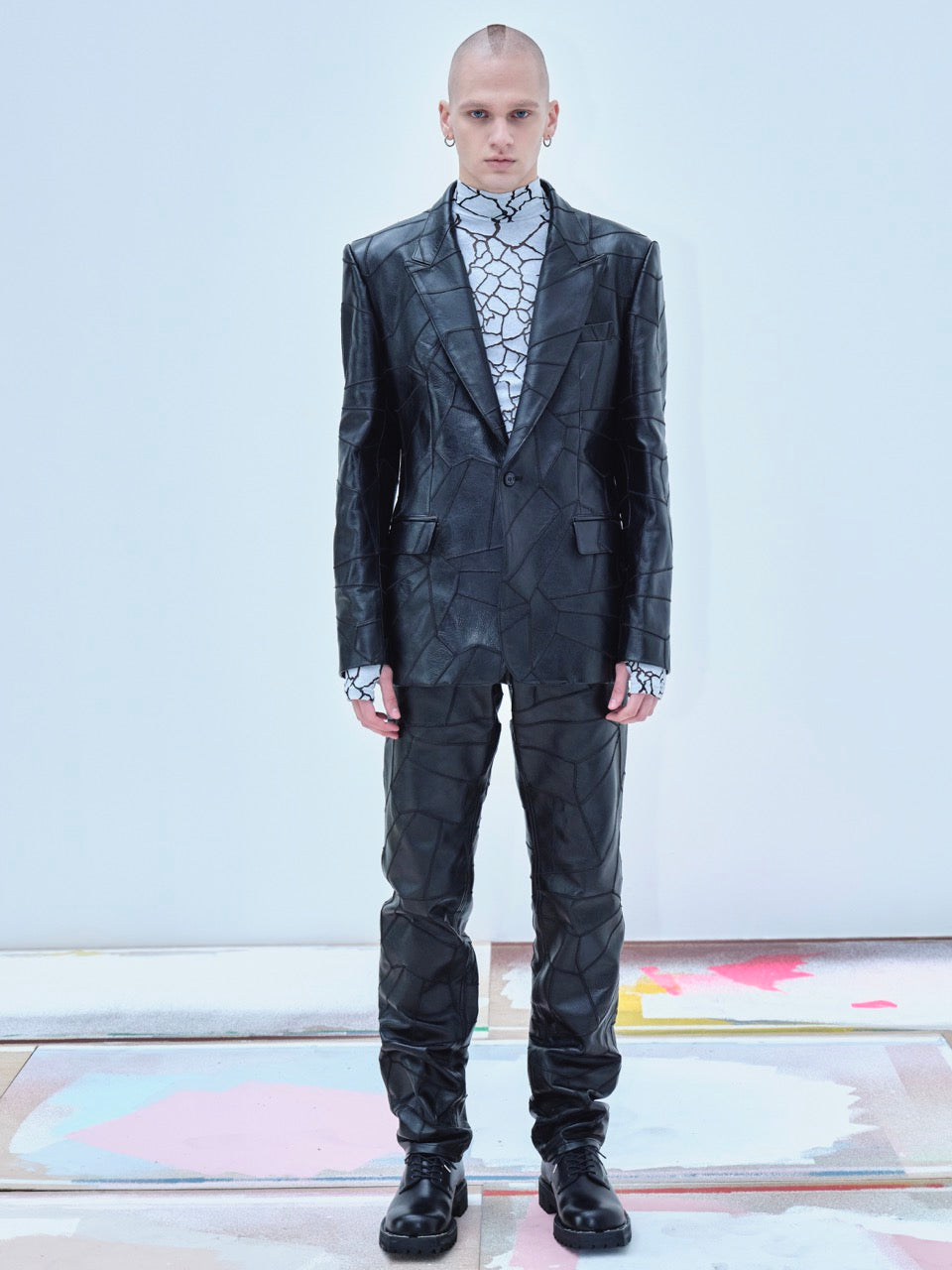 Patchwork leather 5pocket pants