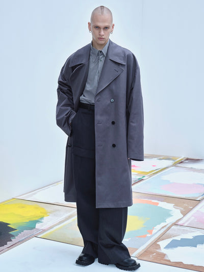 Wool gabardine front pocket wide trousers