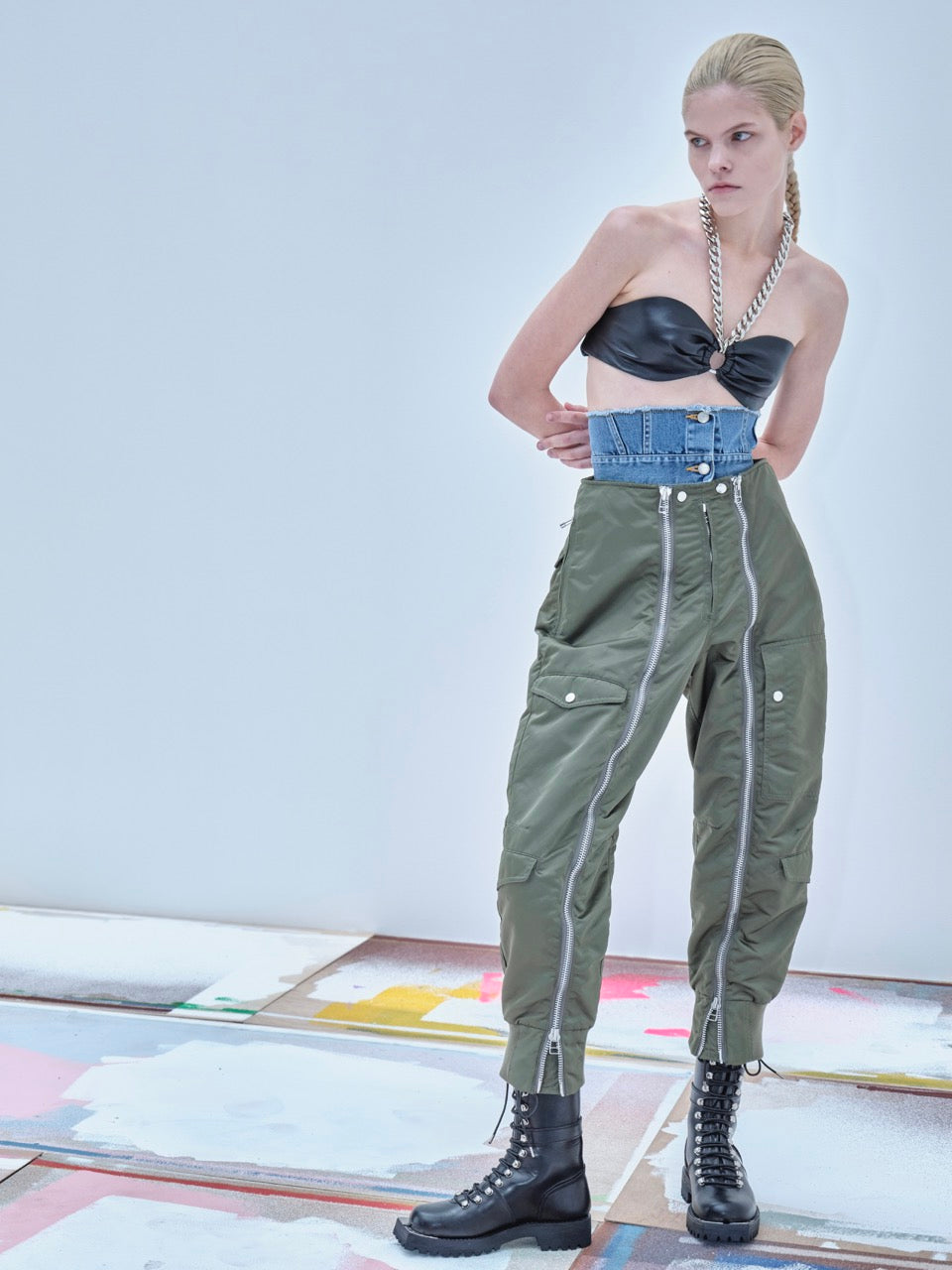 Washed denim cummerbund